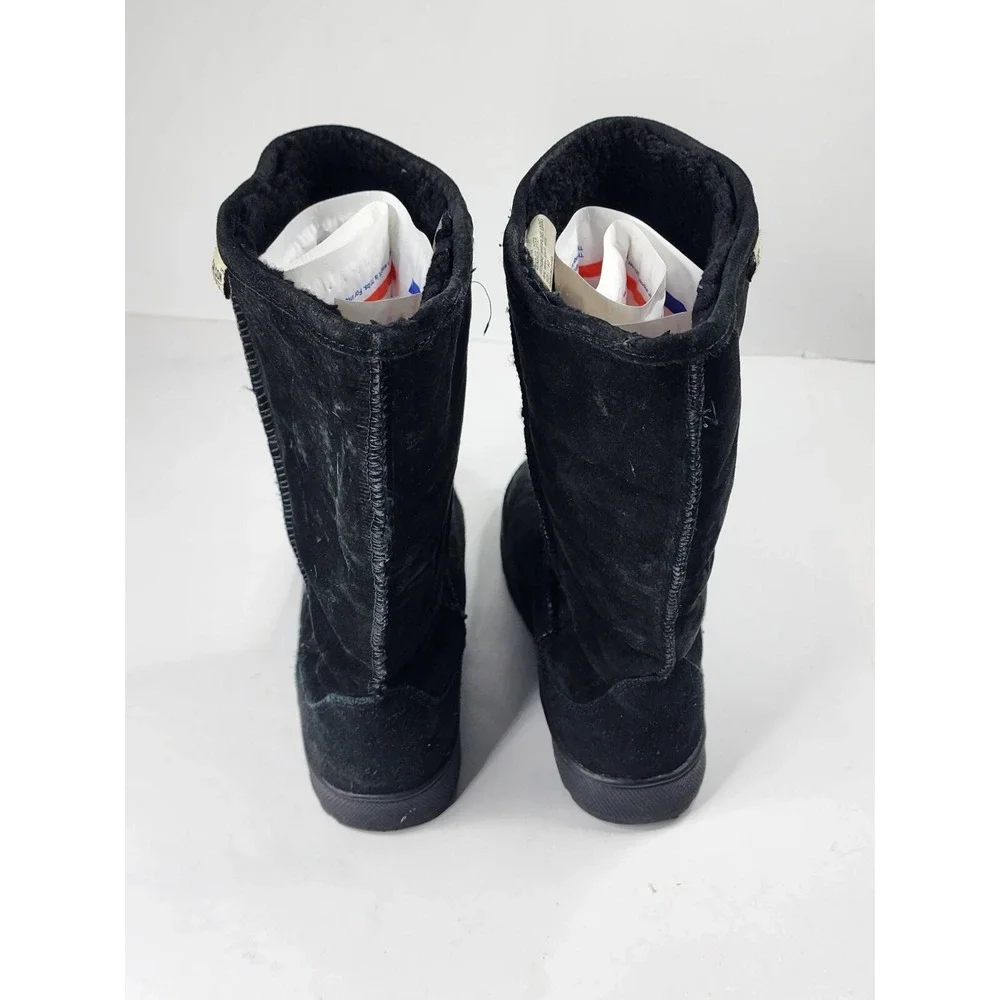 Vintage Calson USA Genuine Shearling Lining Snow Boots Black Suede Womens Sz 10